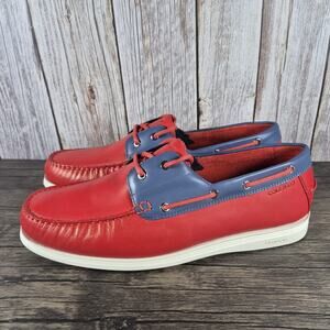 Cole Haan Cornell 2 Eye Moc Toe Boat Shoe Men's Sz 11 M Flame Scarlet/Indigo VGC
